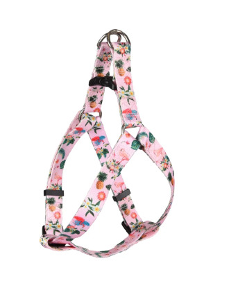 Flamingo Harness Step&Go Sera Pink - szelki step in dla psa, nylonowe, flamingi, kwiaty, różowa