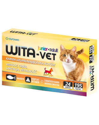 Eurowet Wita-Vet  Junior+Adult Energia dla kotów, 30tbl. - suplement diety wspomagający  wzrost, witalność, ciążę i laktację