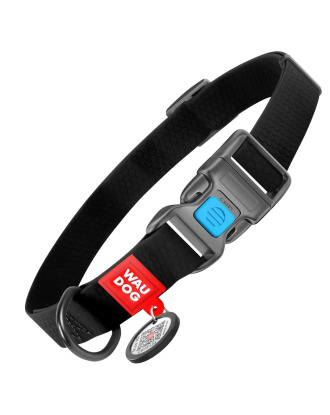 Waudog Waterproof Collar With QR Code Black - obroża wodoodporna dla psa, czarna z zawieszką QR