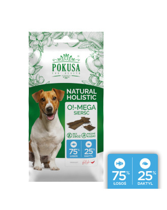 Pokusa Natural Holistic O!mega Sierść 40g - bezzbożowe przysmaki dla psów, wspierające zdrowie i wygląd sierści psów