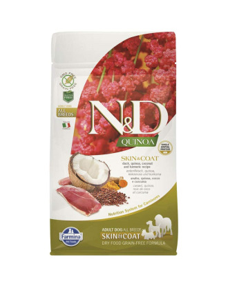 Farmina N&D Quinoa Skin & Coat Duck Adult All Breeds - pełnowartościowa bezzbożowa karma dla psów z alergiami skórnymi, z kaczką i komosą ryżową
