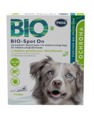 Pess Bio-Spot On Geranium Oil 10-20kg - naturalne krople na pchły i kleszcze dla średnich i dużych psów