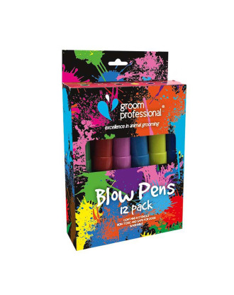 Groom Professional Creative Blow Pens 12szt. - pisaki koloryzujące szatę zwierząt (dmuchawce) + zestaw szablonów
