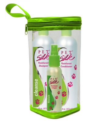 Pet Silk Rainforest Trio Kit - zestaw kosmetyków do pielęgnacji sierści, o tropikalnym zapachu, szampon + odżywka + perfumy
