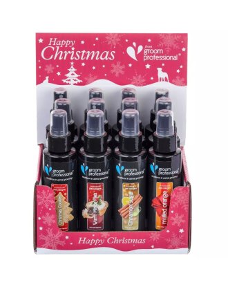 Groom Professional Christmas Cologne 12x100ml - perfumy dla psa, zestaw świąteczny z eskpozytorem do dalszej odsprzedaży, 4 zapachy