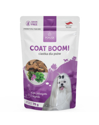 Pokusa Natural Coat Boom 70g - wegetariańskie przysmaki dla psów, wspierające wygląd sierści