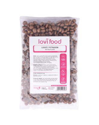 Lovi Food Łosoś z pstrągiem 100g - próbka karmy dla psa, bezzbożowa dla białych psów małych ras, z batatami i szparagami