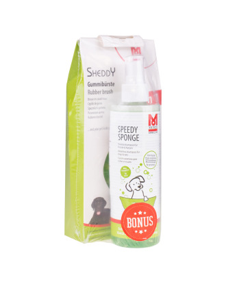 Moser Set Sheddy Brush&Speedy Shampoo - suchy szampon i gumowa szczotka, zestaw