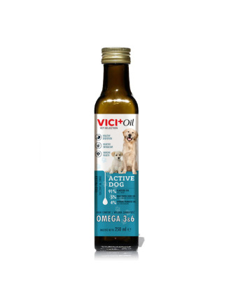 Vici Plus Active Dog Oil 250ml - tłoczony na zimno olej dla psów, lniany, z ostropestu i wiesiołka