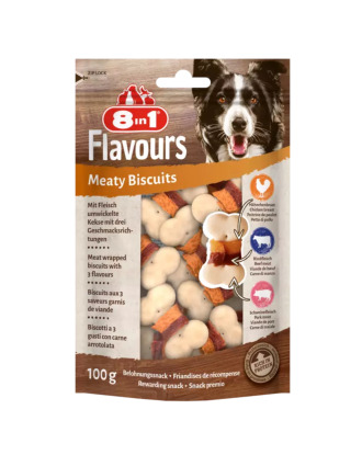  8in1 Flavours Meaty Biscuits 100g - chrupiące ciastka dla psa, kurczak, wołowina i wieprzowina