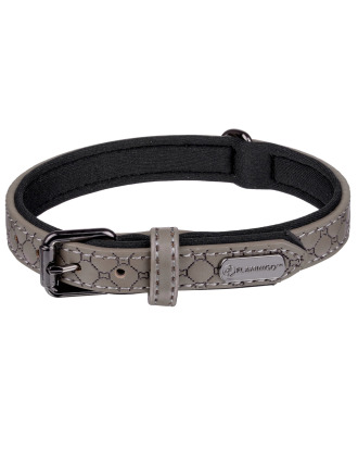Flamingo Collar Patti Grey - elegancka obroża dla psa, z podszyciem, eko-skóra i neopren, tłoczony wzór, szara