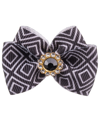Blovi Bow Glamour ręcznie robiona kokardka w geometryczny wzór, z ozdobnym kamieniem