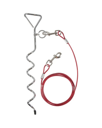 Flamingo Tie Out Stake Pilka  46cm - metalowy palik do uwiązania psa, ze stalową linką treningową 3m