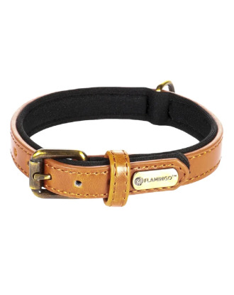 Flamingo Collar Lyabo Cognac - obroża dla psa z podszyciem, eko skóra i neopren, koniakowa