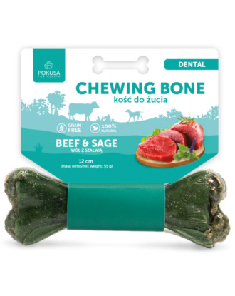 Pokusa Dental Chewing Bone 55g - kość wołowa dla psa, wspiera zdrową jamę ustną, z szałwią i penisami wołowymi