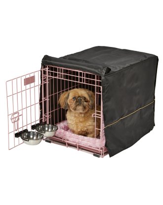 MidWest iCrate Fashion Pink S Kit - zestaw klatka dla psa z legowiskiem, pokrowcem i 2 miskami, różowa, rozmiar S 61x46x48cm