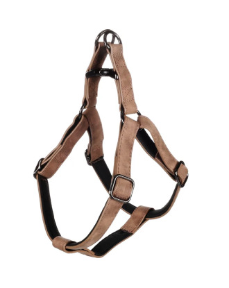 Flamingo Harness Step&Go Delu Brown - szelki step in dla psa, z eko-skóry, z podszyciem z neoprenu, brązowe