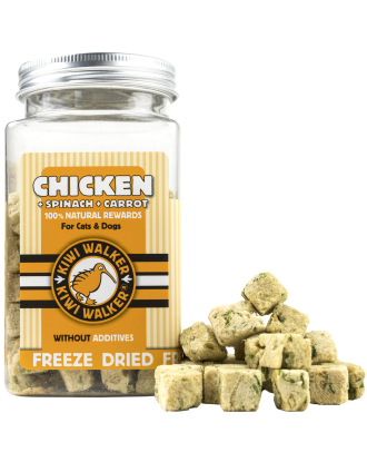 Kiwi Walker Snacks Chicken Spinach Carrot 65g - liofilizowany kurczak, szpinak, marchewka, 100% naturalne przysmaki dla psa i kota