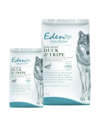 Eden Semi Moist Duck & Tripe - karma półwilgotna dla psa, o obniżonej kaloryczności, wspiera układ moczowy i pokarmowy, z kaczką i żołądkami, bezzbożowa, bezglutenowa