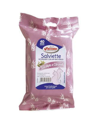 Record Salviette Eucalipto&Citronella 40szt. - uniwersalne chusteczki do czyszczenia sierści psa i kota, z eukaliptusem 