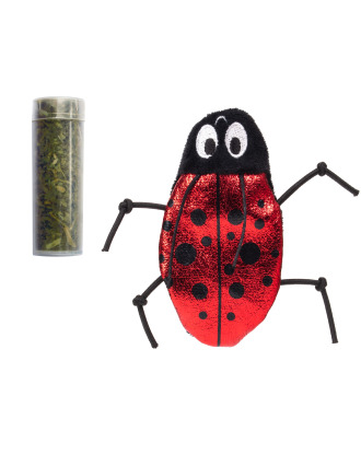 KONG Cat Refillables Catnip Ladybug - mała zabawka z kocimiętką dla kota, błyszcząca biedronka z zapasem kocimiętki