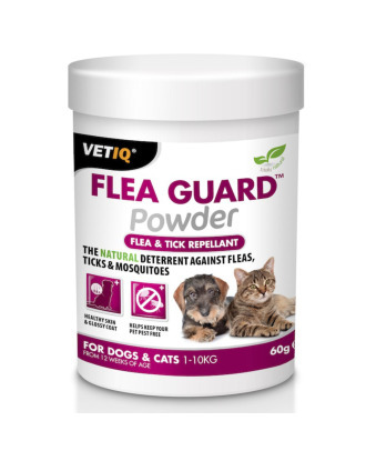 VetiQ Flea Guard Powder 60g - suplement odstraszający pchły i kleszcze u psa i kota, w proszku